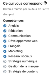 Section compétences poste LinkedIn