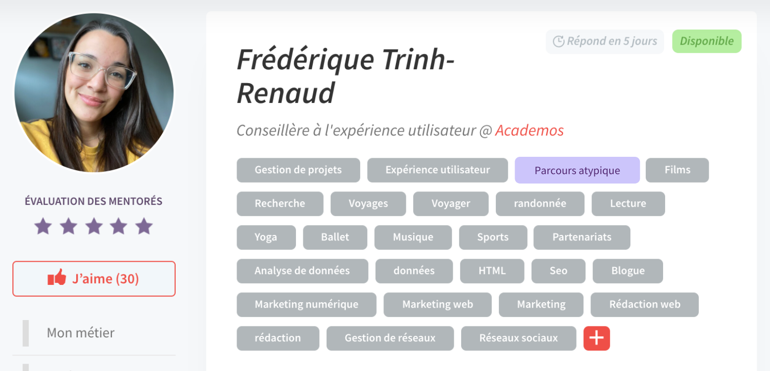 Capture d'écran d'un profil Academos